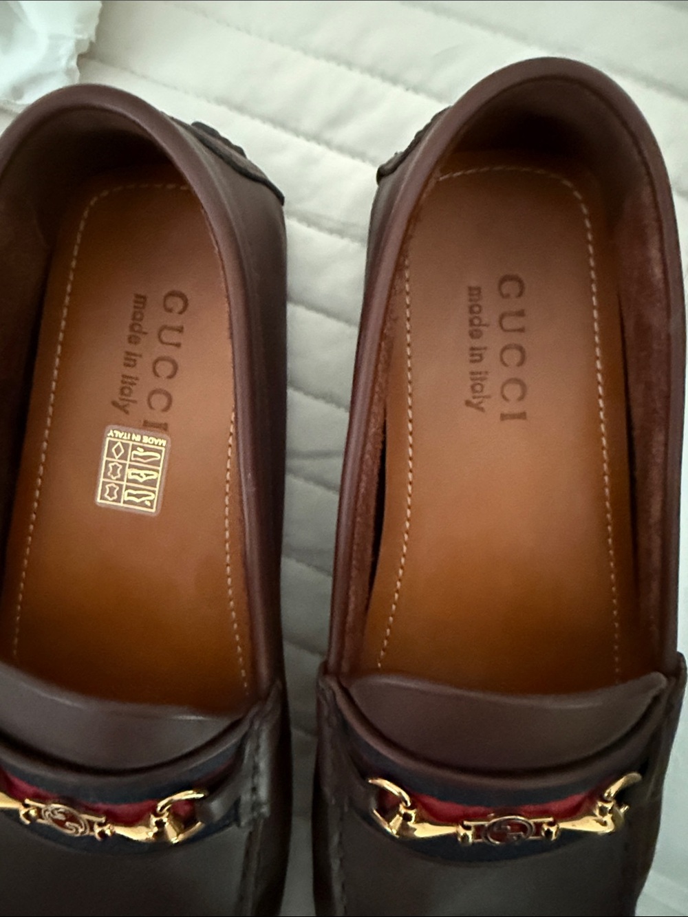 Gucci Brown Leather Horsebit Loafers with Navy & Red Web - Picture 4 of 7